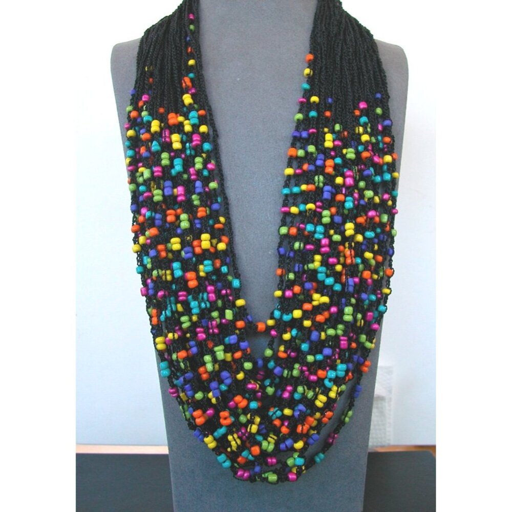 Handcrafted 26 Strand Beaded Statement Necklace 20-24"